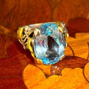 Sterling Silver 925 Topaz 18k GoldLeaf Accent Ring in Size 6.75 by Barbara Bixby